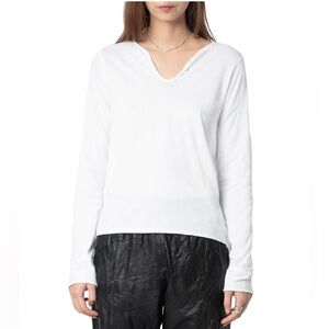Zadig & Voltaire White Buttoned V-Neck Cotton Top